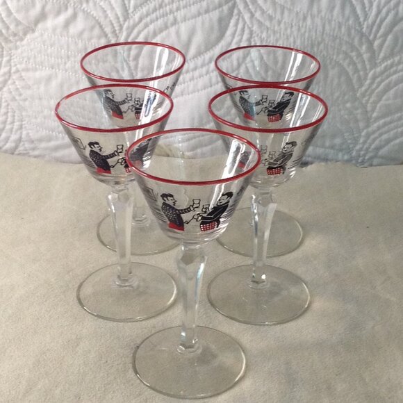 Libbey Other - VTG 5 Libby's Pickwick (1947) Cocktail, Martini Glasses; Retro, Barware, Stylish